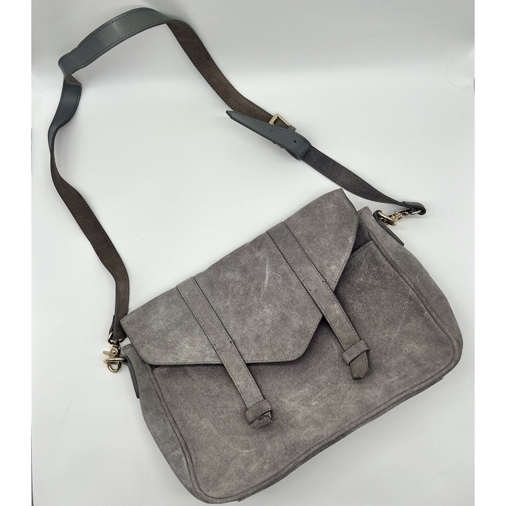 Violetta Grey Suede Messenger Bag Crossbody Adjustable Strap